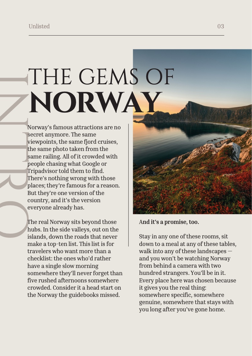 Double page d'introduction, les pépites de Norvège